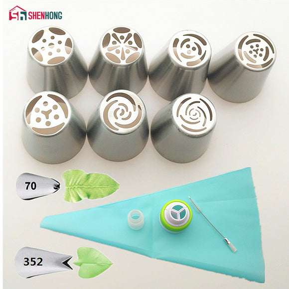 13 Pcs / Set Russian Icing Piping Tips 1 Pcs Silicone Bag 2 Coupler Leaf