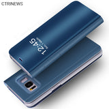 CTRINEWS Clear View Flip Case For Samsung Galaxy S7 Edge S8 S8 plus S6 Edge A3 A5 A7 2017 Mirror Smart Leather Phone Case Cover
