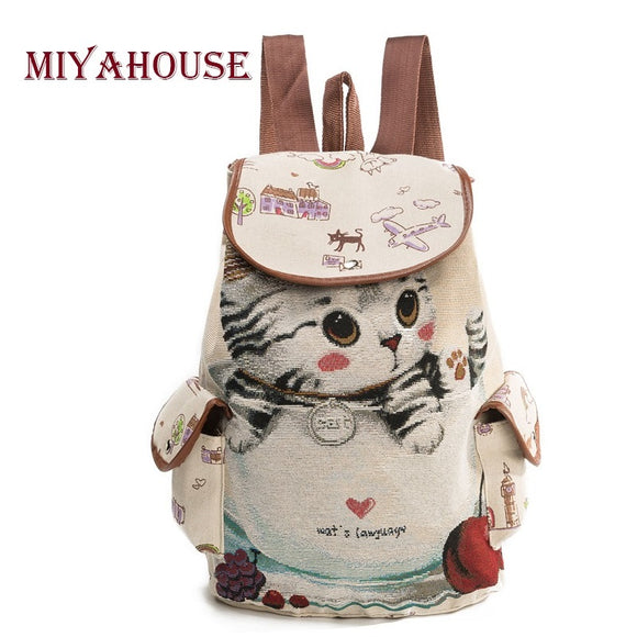 Lovely Cat Printed Drawstring Backpack