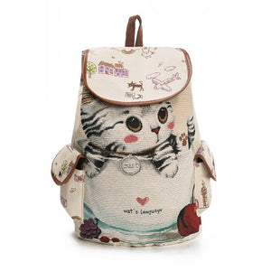 Lovely Cat Printed Drawstring Backpack