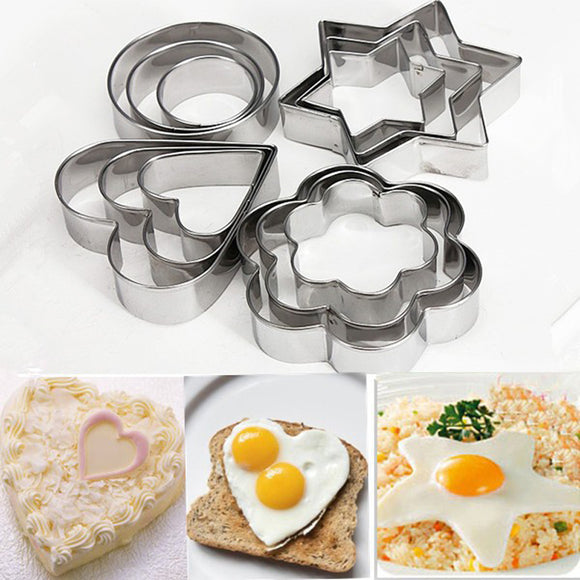 12pc/set Baking Moulds Stainless Steel Cookie Cutters Plunger Biscuit DIY Mold Star Heart Cutter Baking Mould Stencils Pastry