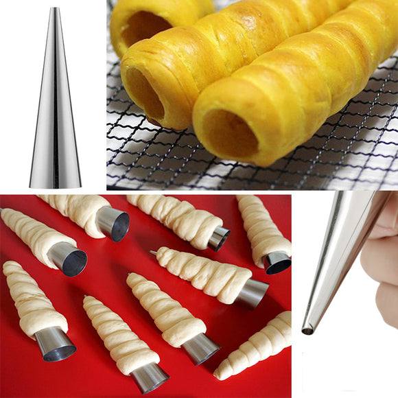 5pcs DIY Baking Cones Stainless Steel Spiral Baked Croissants Tubes Horn Pastry Roll Cake Mold Bakeware