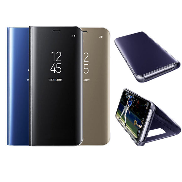 For Samsung Galaxy Note 8 S8 S7 S6 edge Case Luxury Flip Stand Clear View Smart Mirror Phone Case For iphone X 7 8 6S Plus Cover