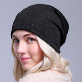 Black knitted beanie bun